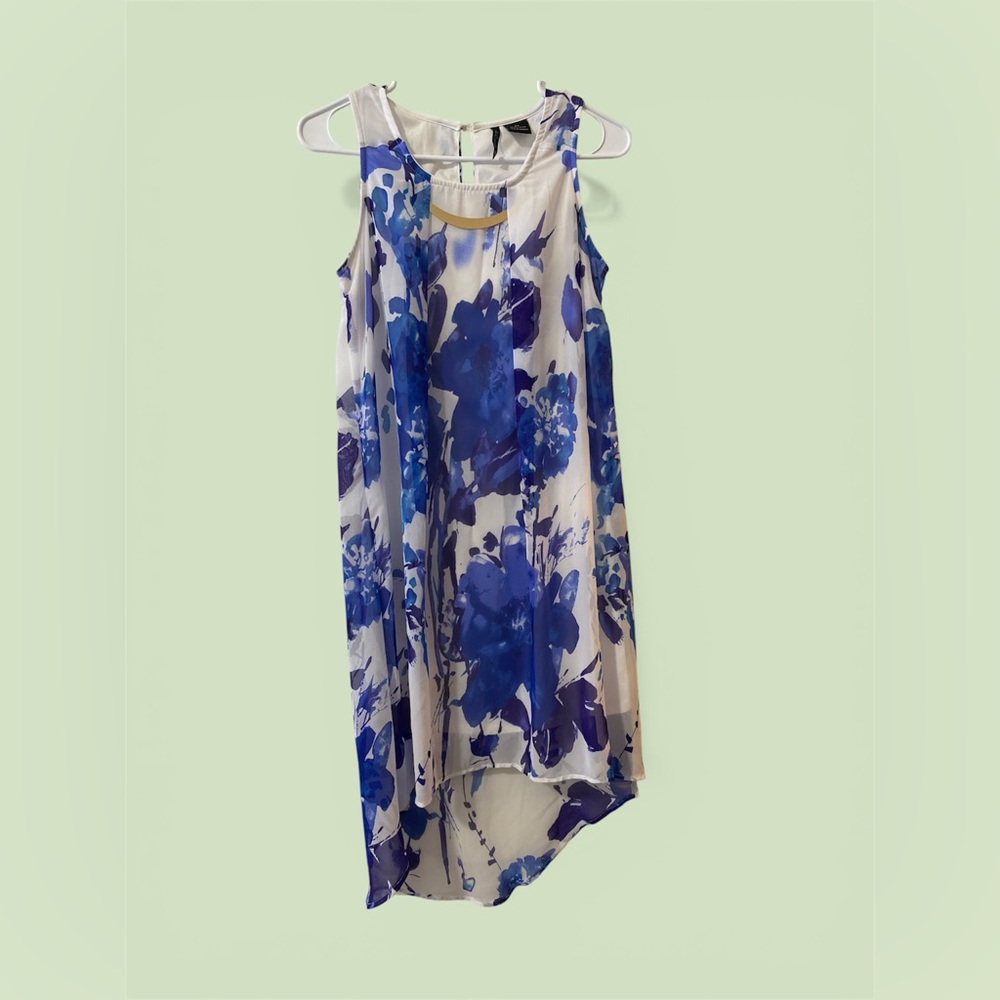 new directions Blue and White Floral High-Low Sleeveless Dress